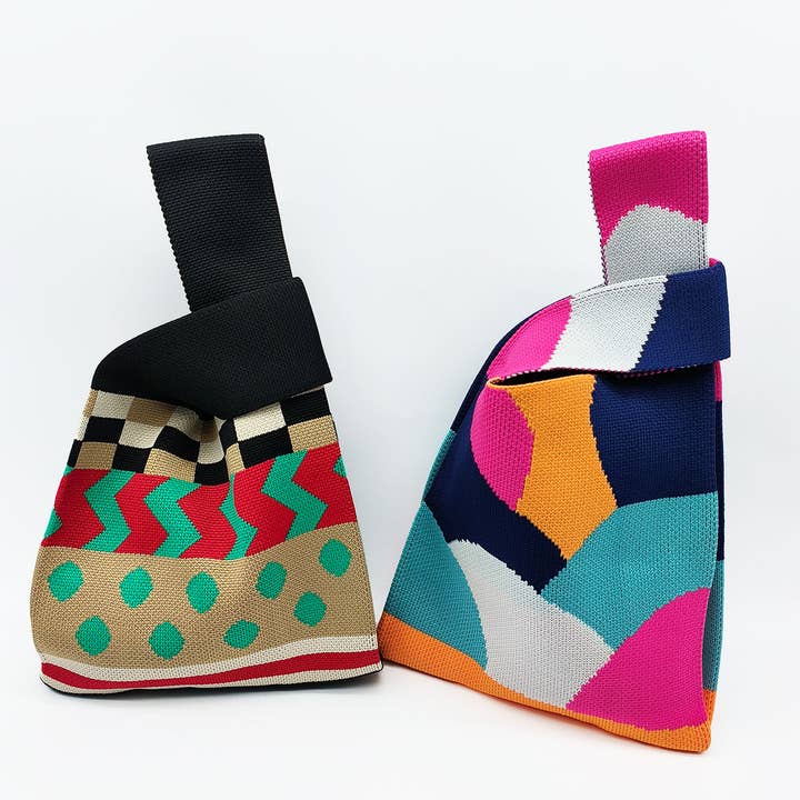 COLOR BLOCK POLKA DOT KNITTED SHOULDER TOTE BAG_CWAB1500 for wholesale by ACCITY