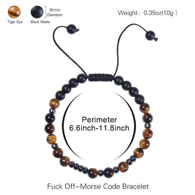 Mio Queena - Vendita all'ingrosso Bracciale con perline - Bracciale elasticizzato in pietra sfumata con occhio di tigre e codice Morse11