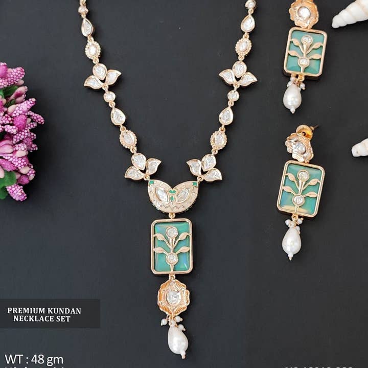 Gulzar Noor – Premium Kundan Enamel Necklace Set for wholesale by Vinnis Jewelry