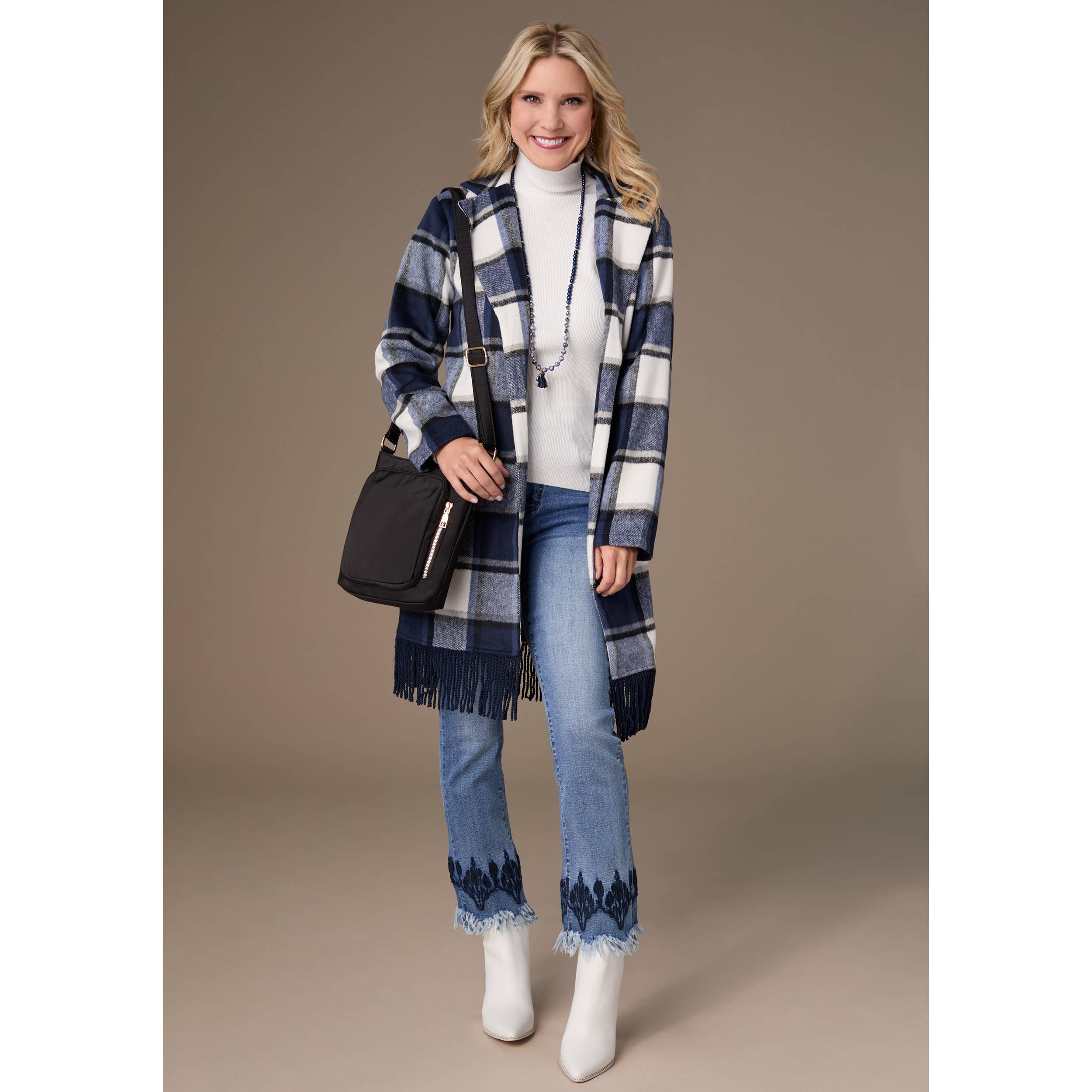 Navy Cream Black Devon Open Front Cardigan for wholesale on Faire2