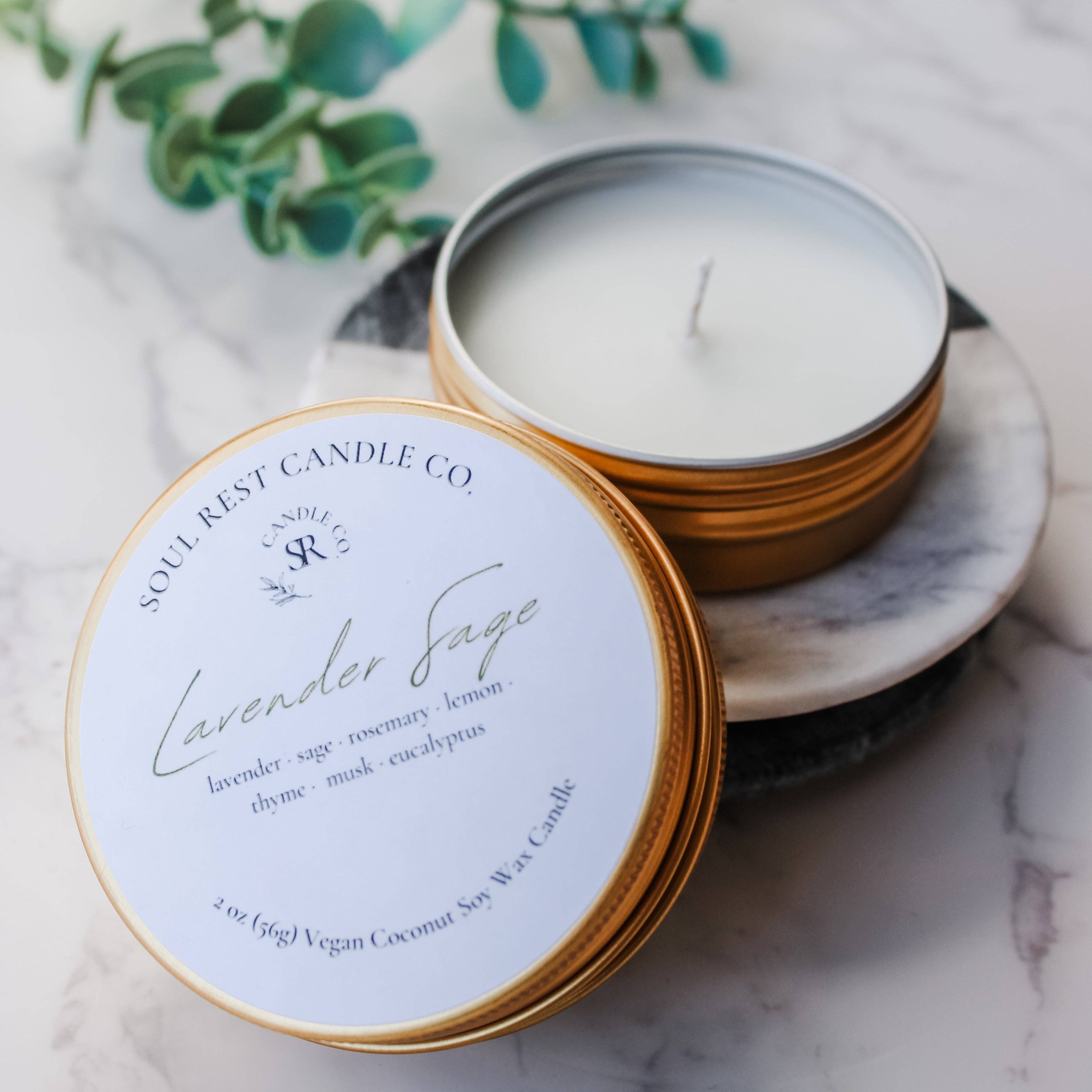Soul Rest Candle Co. - Wholesale Travel Candles - Travel Tins 2oz Coconut Soy Wax2