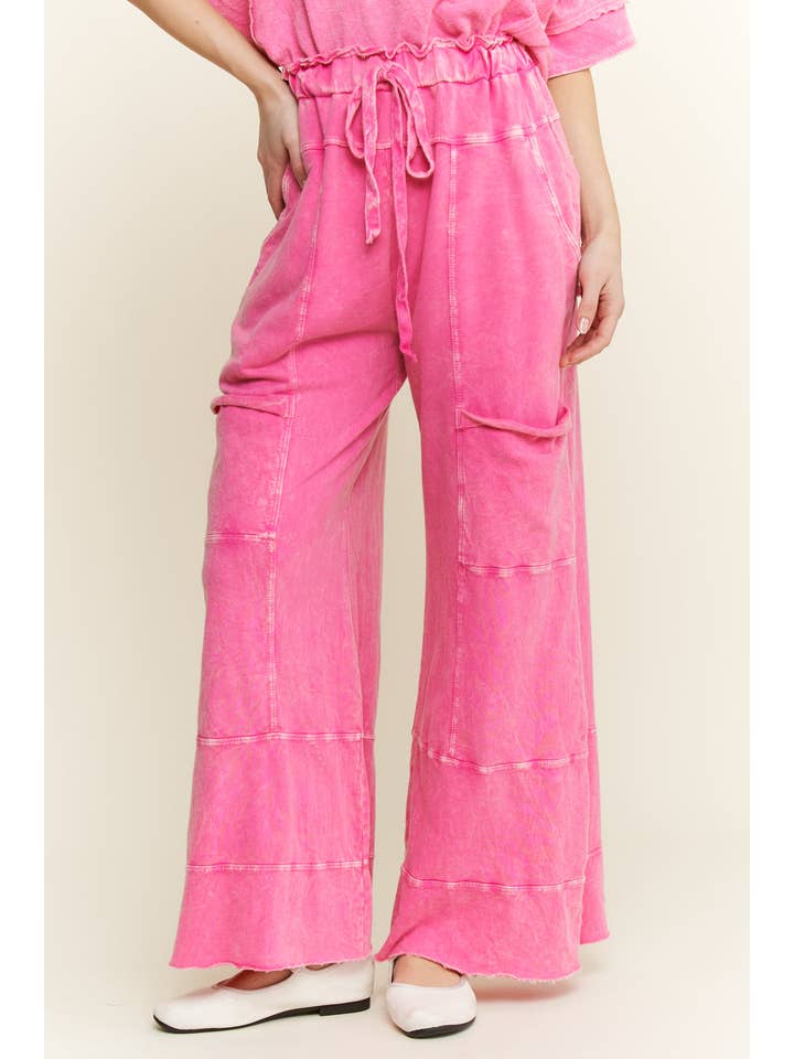 J.Her - Wholesale Pants - Women's - BEST Mineral Wash Wide leg Cropped pants HP552411