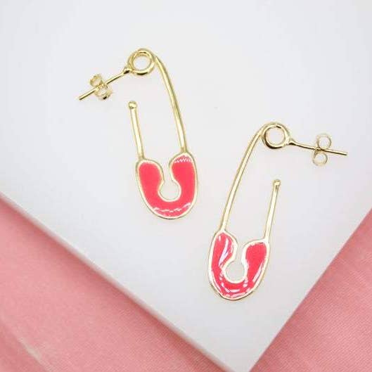 MIA Jewelry - Vendita all'ingrosso Orecchini pendenti - Orecchini a bottone con spilla da balia in smalto multicolore riempito in oro1