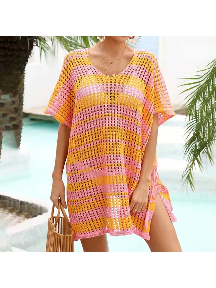 Lily Clothing - Wholesale Swim Cover Up - Women's - CWMW0028_STRIPE PATTERNED HOLLOW KNIT SWIMWEAR COVER UP7
