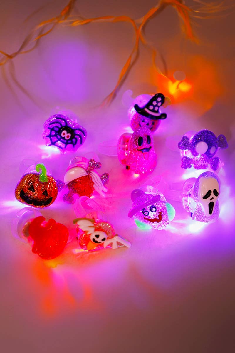 ASSORTED Halloween Glitter Charm Figurines Led Light-up Rings for wholesale on Faire2