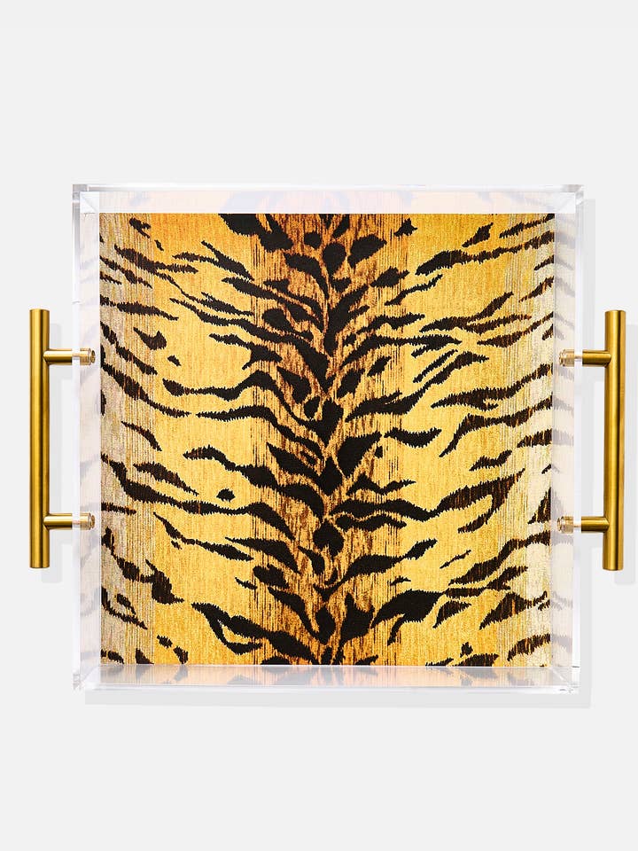 Bengal Print Acrylic Tray With Gold Handles for wholesale by Tart By Taylor