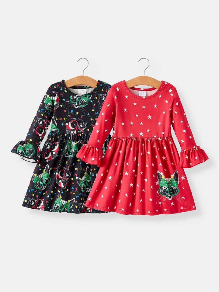 Winter Christmas Print Girls Dress Set (2 Pieces) for wholesale by Rylee Faith Designs