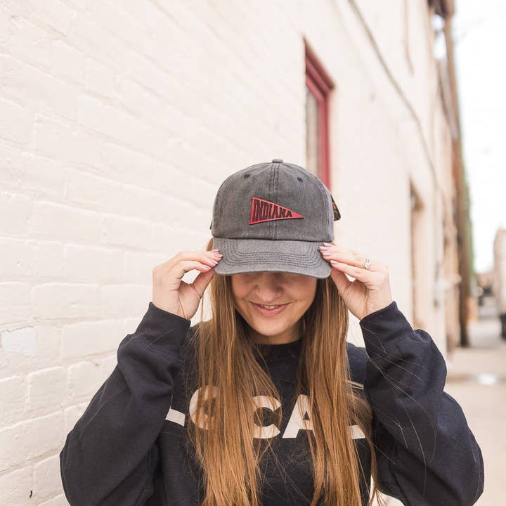 Left Grain - Wholesale Baseball Cap - Women's - Indiana Pennant Leather Patch Hat on Charcoal Dad Hat5