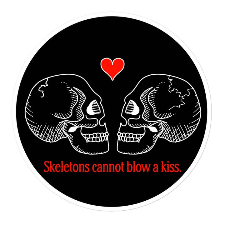 "A Skeleton's Kiss" - Sticker for wholesale by Tiny Cow Designs