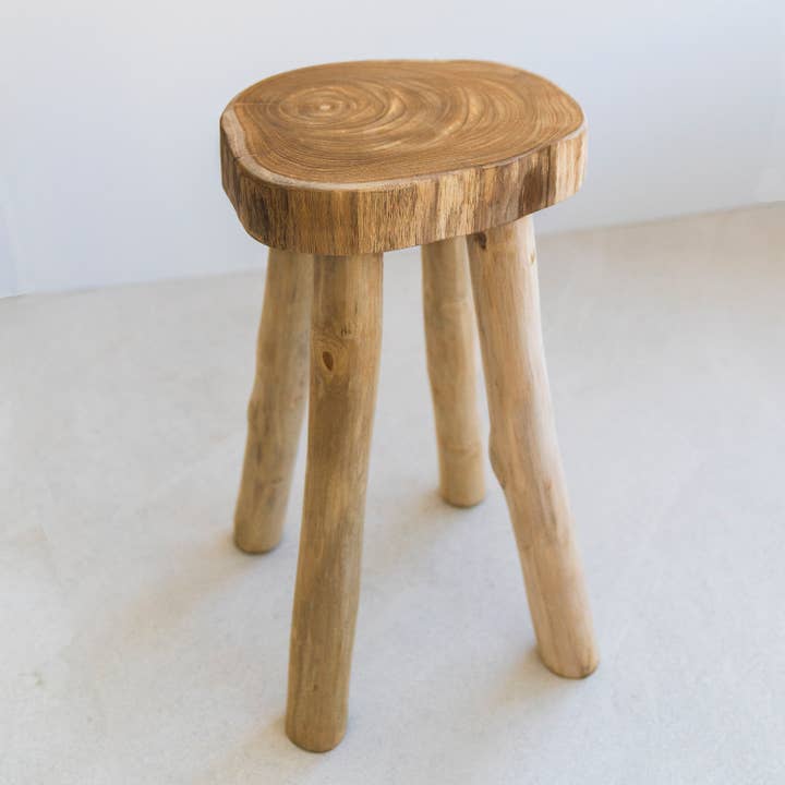 Sandstone & Sage - Wholesale Stool - Teak Wooden Stool Side Table,Small Nightstand Bathroom Caddy