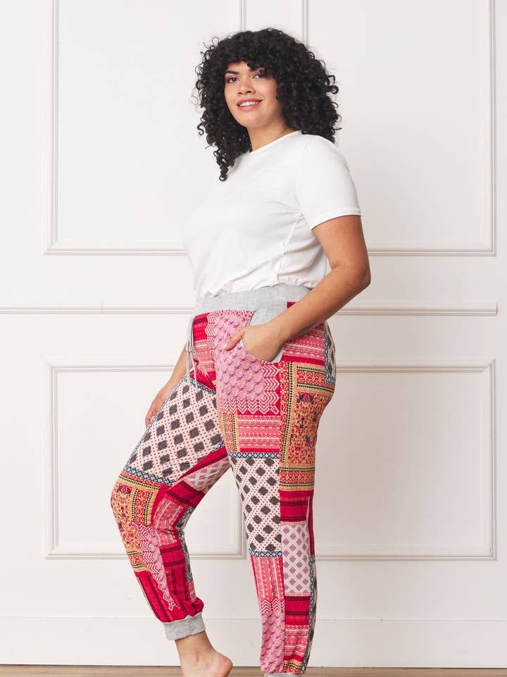 Pantalon de jogging à imprimé matelassé Plus pour la vente par EG fashion