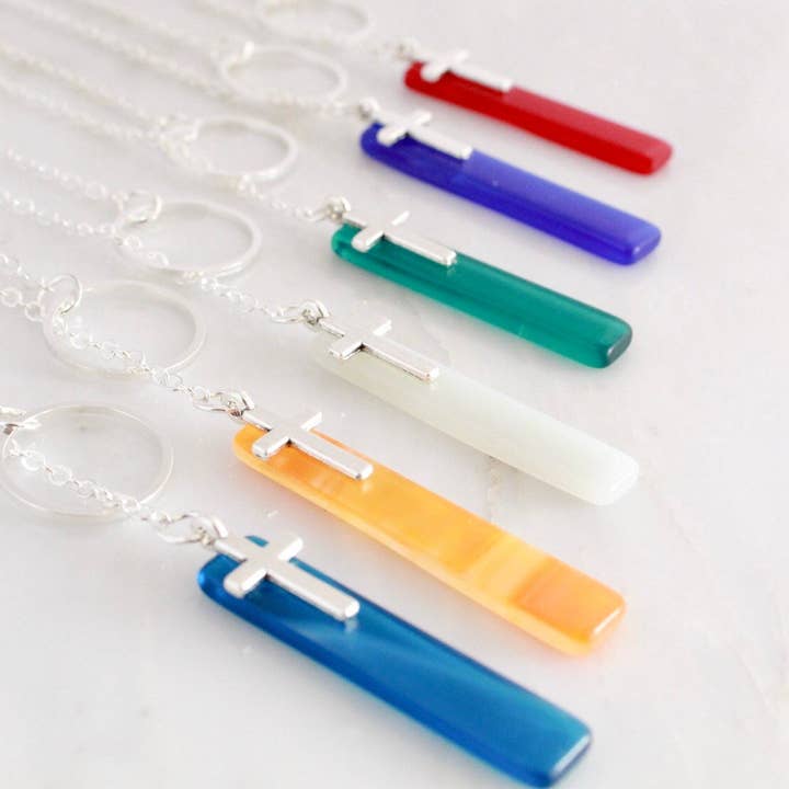 Colar Cruz, Colar Lariat, Jóias de vitrais por atacado de Shattered Hues