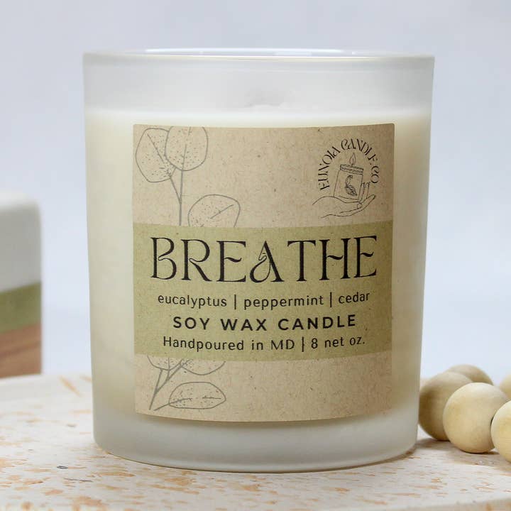 Breathe Soy Candle | 8 oz Matte Glass Jar + Wood Wick for wholesale by Eunoia Candle Co.