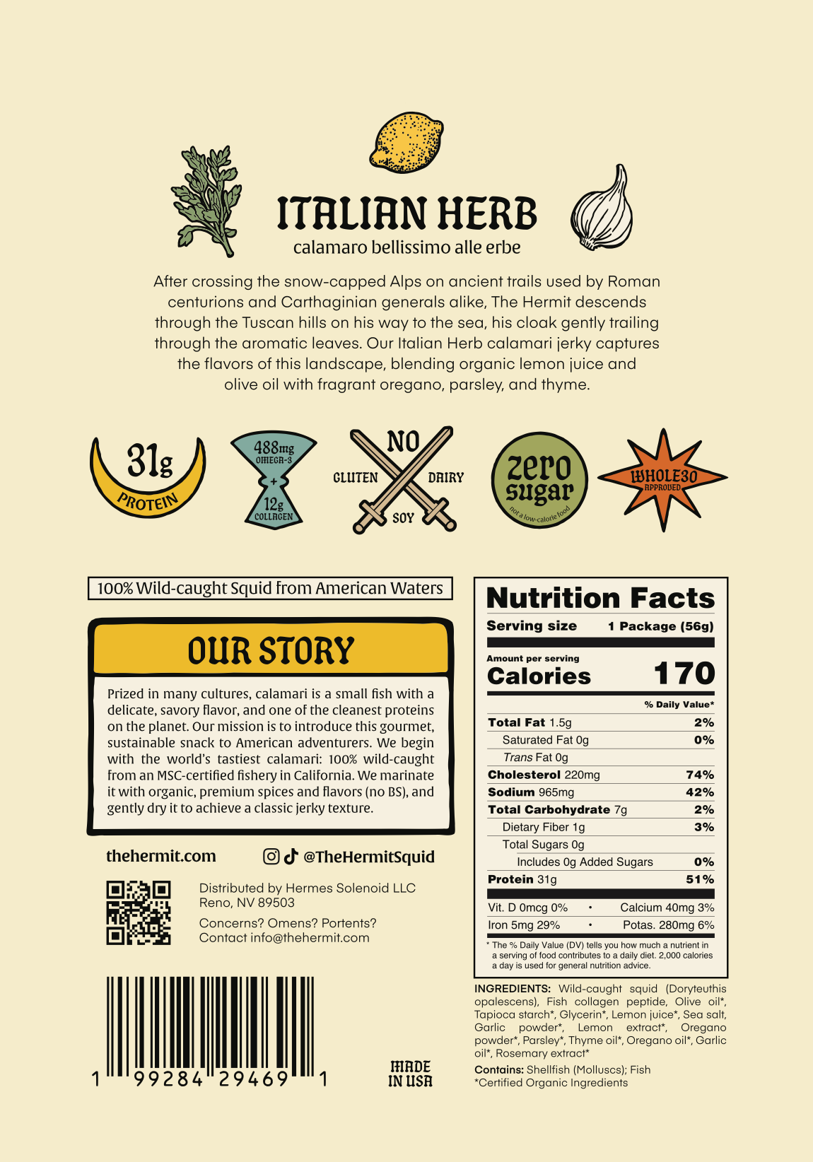 The Hermit Calamari Jerky - Wholesale Jerky - Calamari Jerky - Italian Herb - 2oz2