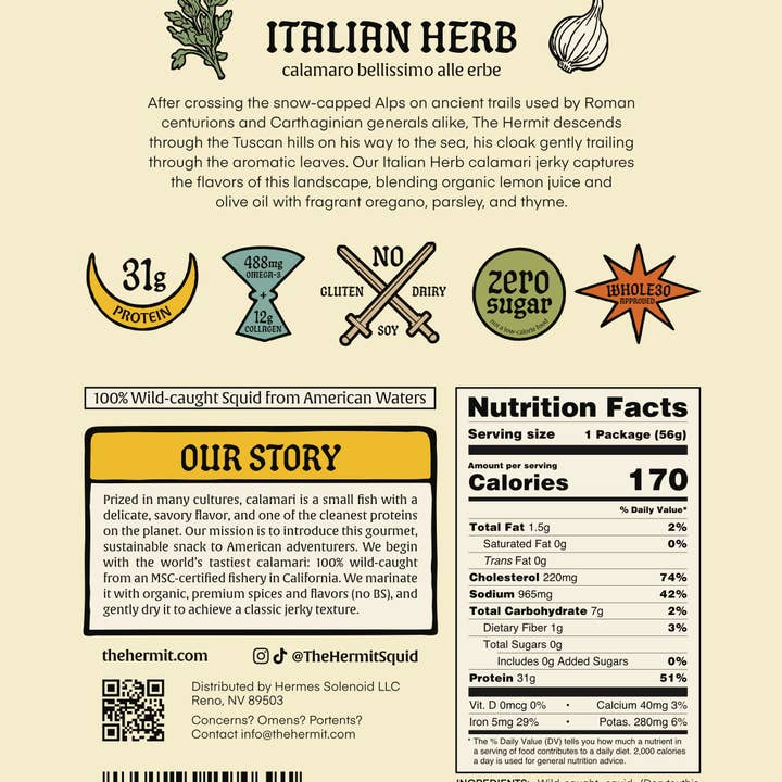 The Hermit Calamari Jerky - Wholesale Jerky - Calamari Jerky - Italian Herb - 2oz2