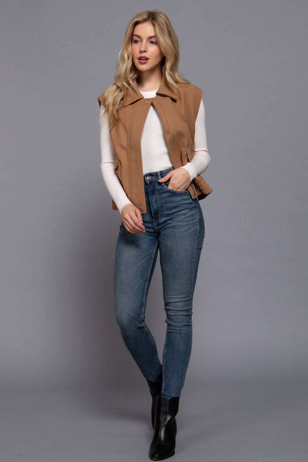 Active Basic | Active USA - Wholesale Outerwear Vest - Women's - Notched Collar Soft Felt Zip Up Vest14