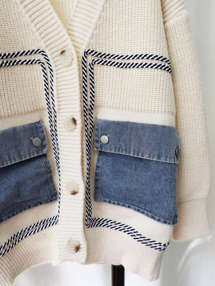 Productseeker – Großhandel Strickjacke – Damen – JK91 gemütliche Patchwork-Strickjacke aus Denim und Strick4