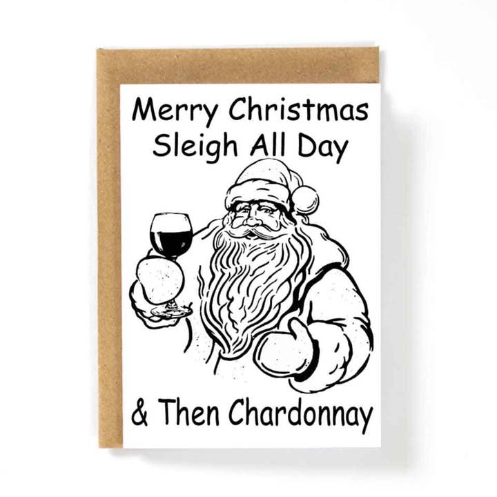 Santa Drinking Wine Merry Christmas Card for wholesale by HotAvocado.com