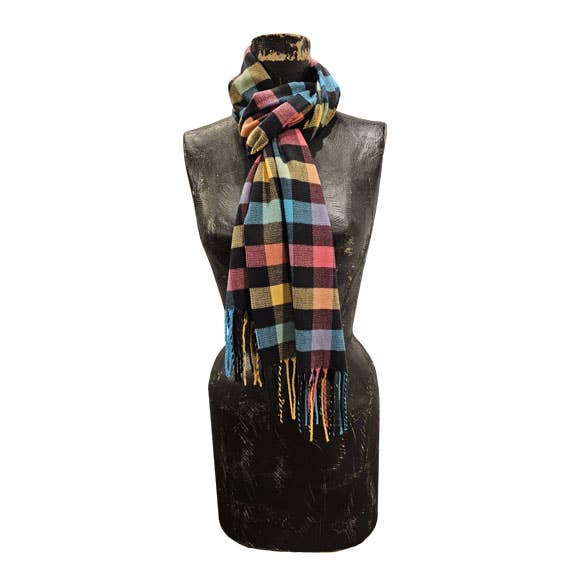 Access by Mediterranean Concepts - Wholesale Scarf - Women's - Small Bright Multi Block Check Cashmere Touch Muffler scarf 3