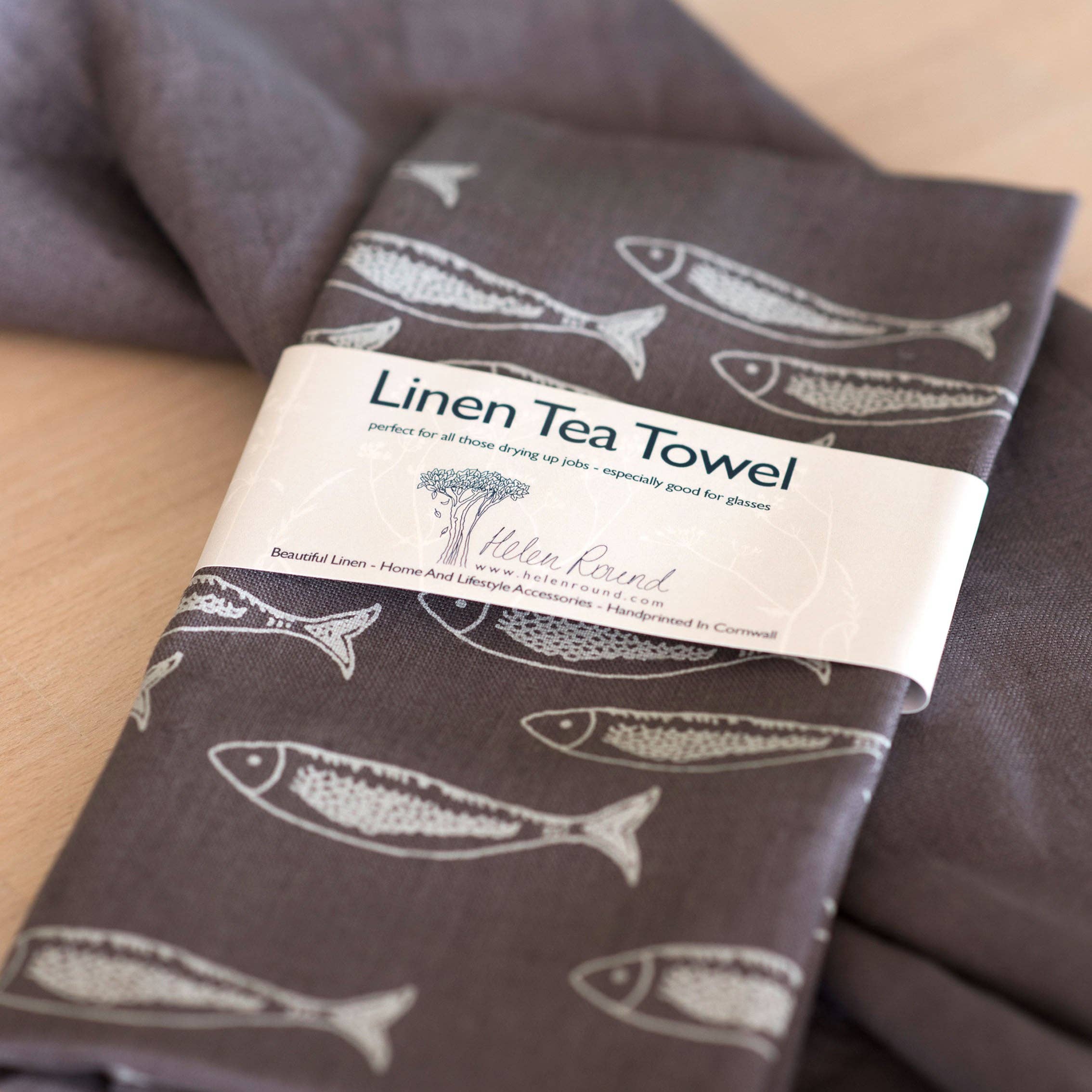Helen Round - hand printed linen and bamboo wellness - Wholesale Tea Towel - Linen Tea Towel Hand Printed Fish Design - Kitchen Towel1