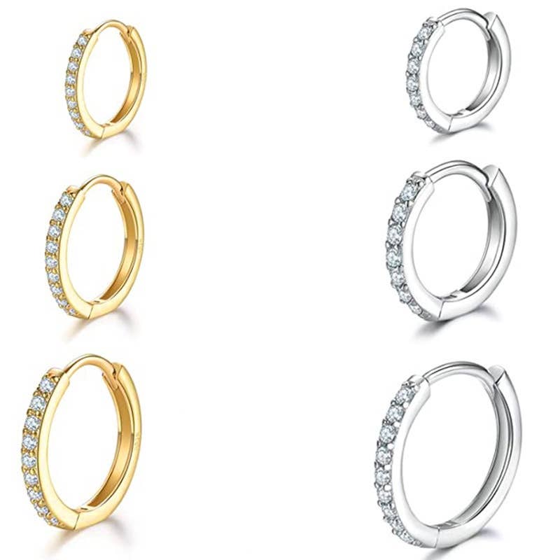 Melange Blanc - Wholesale Huggie Earrings - E172 paved dainty huggie hoop earrings6