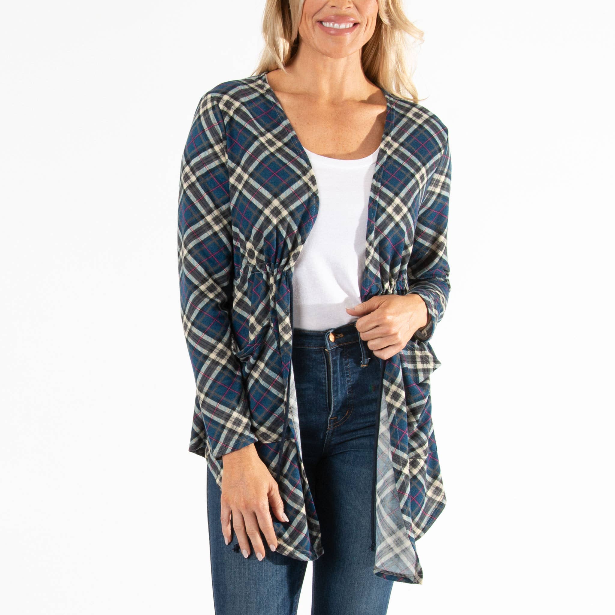 Elsie & Zoey - Vente Cardigan – femme - Soldes - Cardigan asymétrique en jersey Kate à nouer sur le devant2