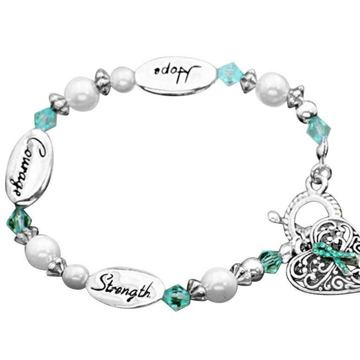 Teal Ribbon Hope Strength Courage Bracelets for wholesale by The Awareness Company