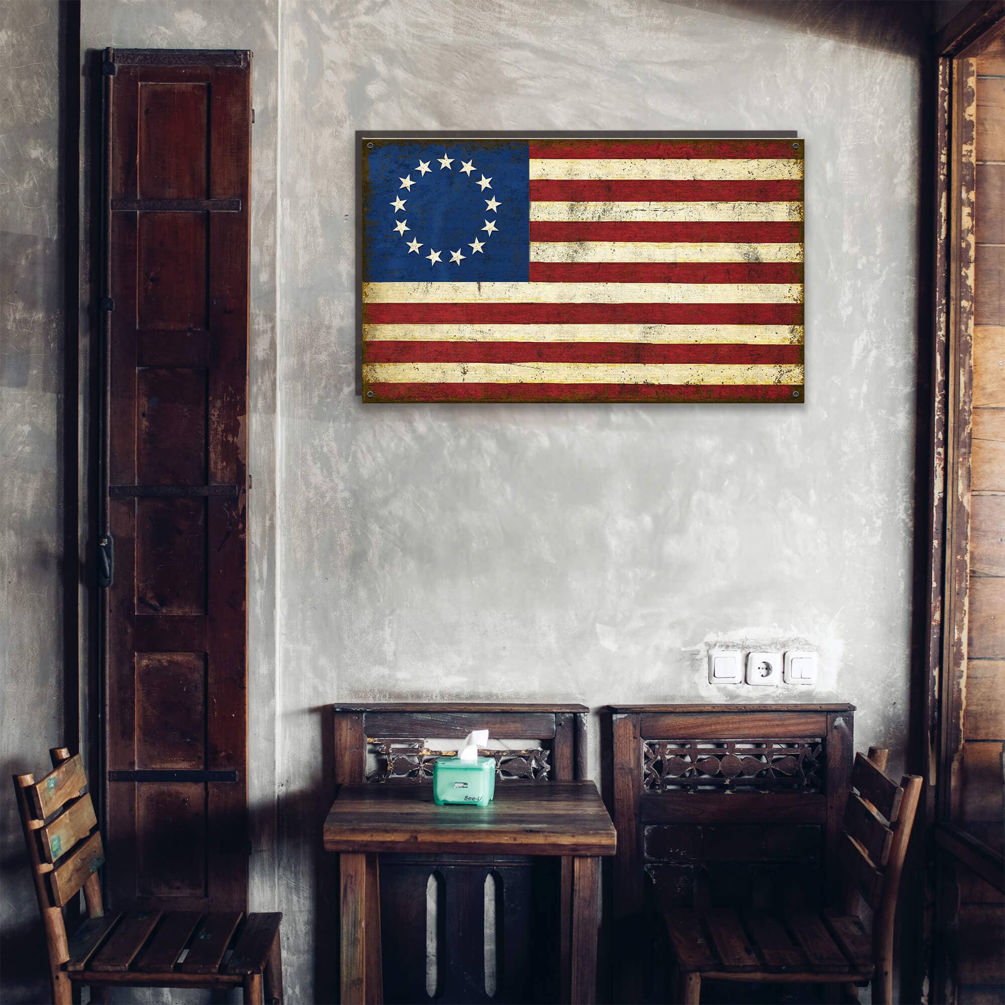 Old Wood Signs - Vendita all'ingrosso Cartelli - Bandiera USA: Edizione Betsy Ross - Arte da Parete in Legno e Metallo6