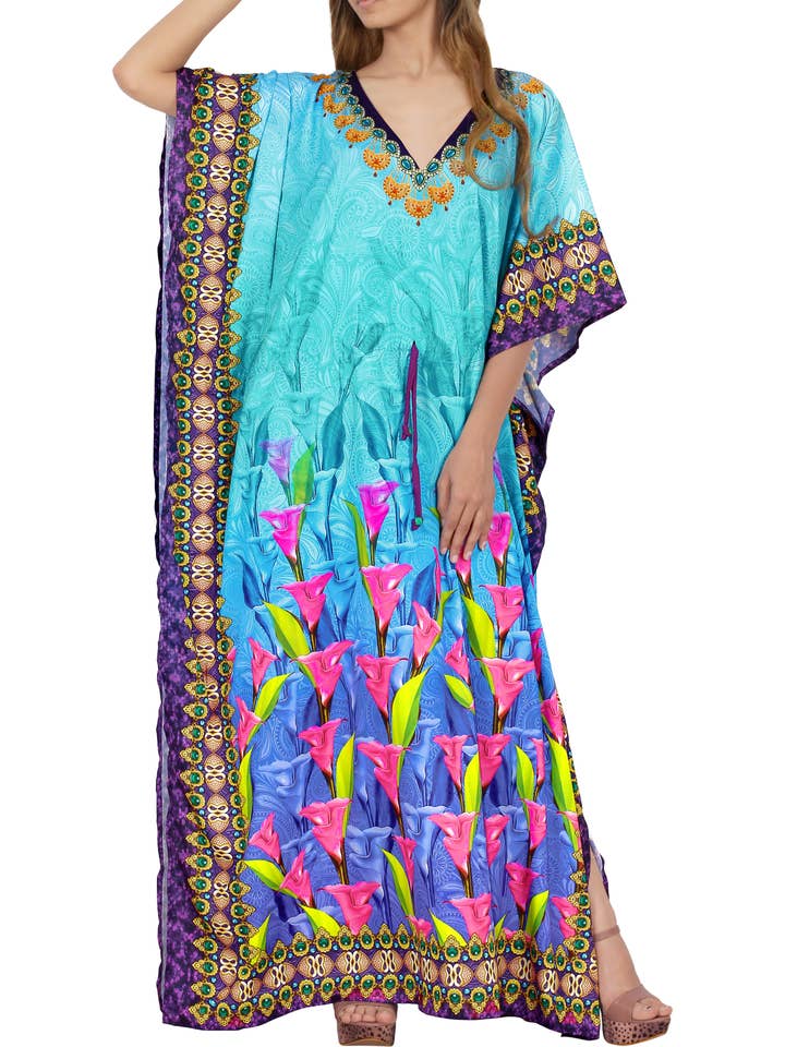 LA LEELA Women's Plus Size Tuilip Kaftan Casual Long Dress for wholesale by LA LEELA \ HAPPY BAY