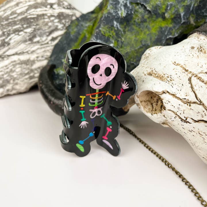 Halloween Black Skull Say Hi Hair Claw Clip for wholesale on Faire