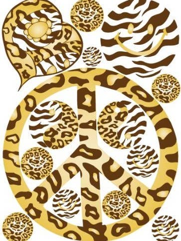 Sixties Theme Peace Sign Brown and Gold Leopard, Cheetah and Zebra Print Wall Stickers Decals for wholesale by Presto Chango Decor
