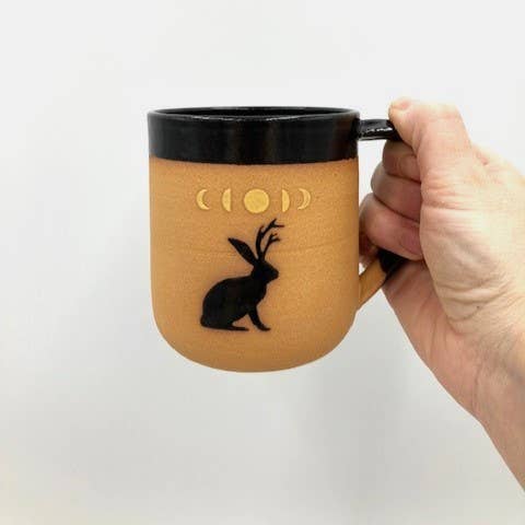 Ruby Farms Pottery - Wholesale Coffee Mug - Jackalope Moon Phase Wheel Thrown Mug2