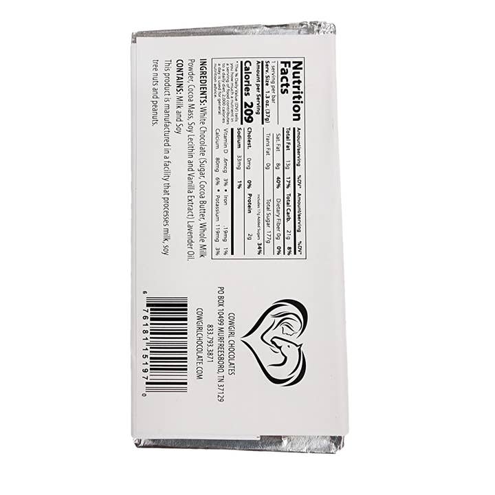 Cowgirl Chocolates - Wholesale Chocolate Bar - White Chocolate Lavender Bar - 1.3oz