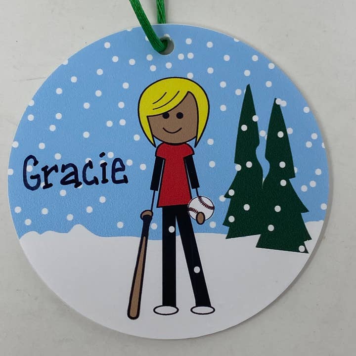 Baseball Girl Ornament (Blonde) for wholesale by The Polka Dot Box