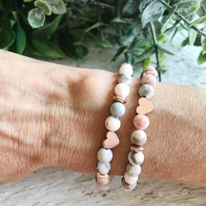 REMOVED BRAND – wholesale Pärlarmband – Heart + Pink Zebra Jasper + lava sten pärlstav armband6