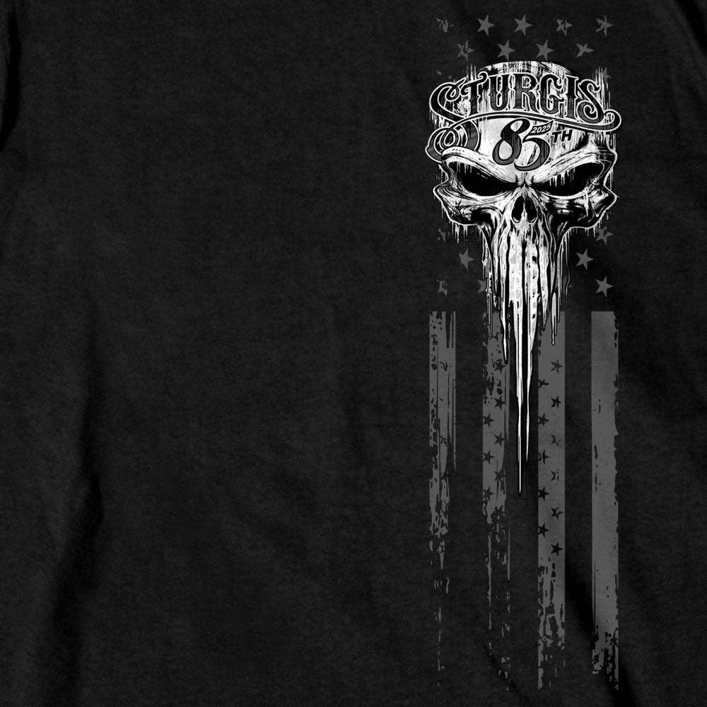 2025 Sturgis Motorcycle Rally Badass Skull Black Men's T-Shirt for wholesale on Faire1