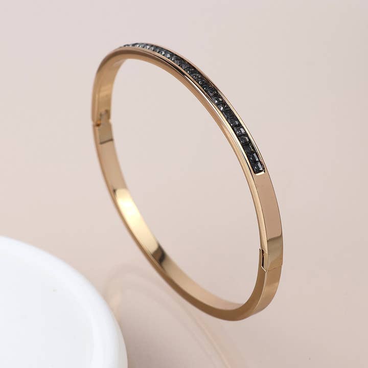Golden Black Crystals Hinged Bangle for wholesale by Peace Of Mind