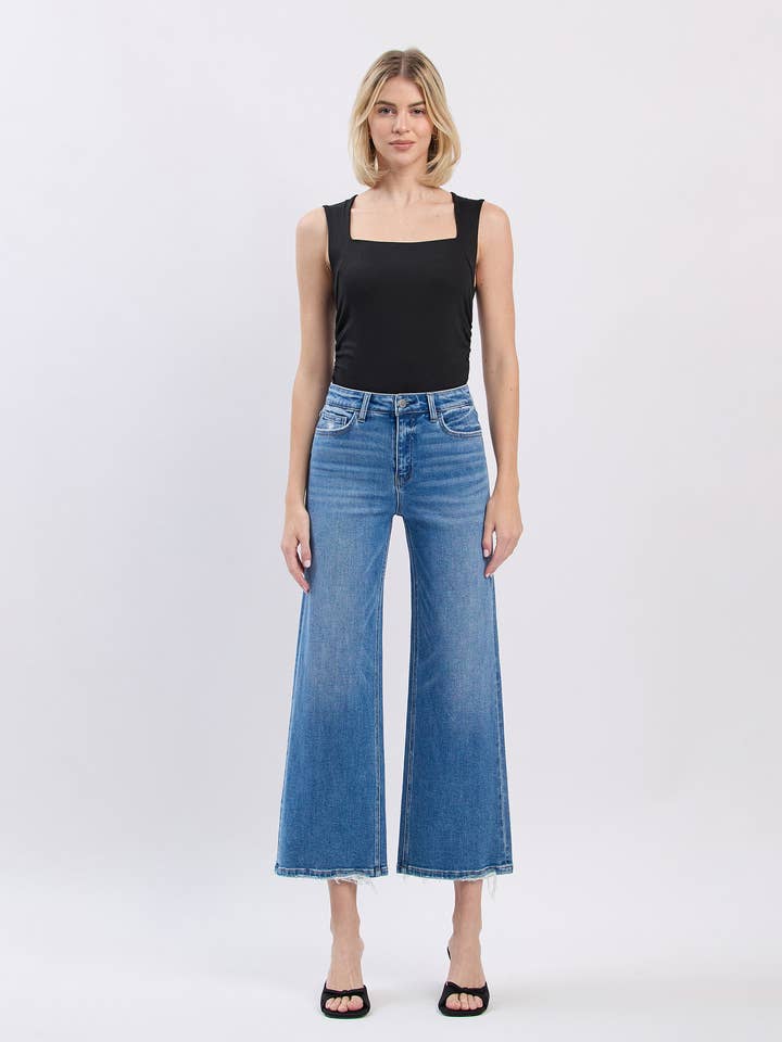 JEANS A VITA ALTA CROP AMPI F6007 per la vendita all'ingrosso da parte di FLYING MONKEY