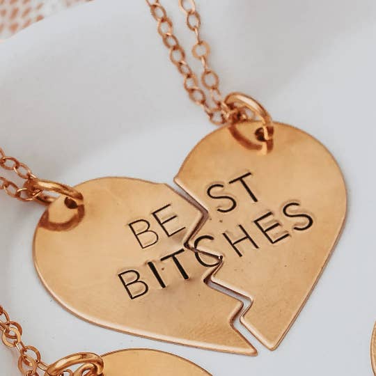 Salt and Sparkle - Wholesale Pendant/Charm Necklace - BEST BITCHES Broken Hearts Friendship Necklace