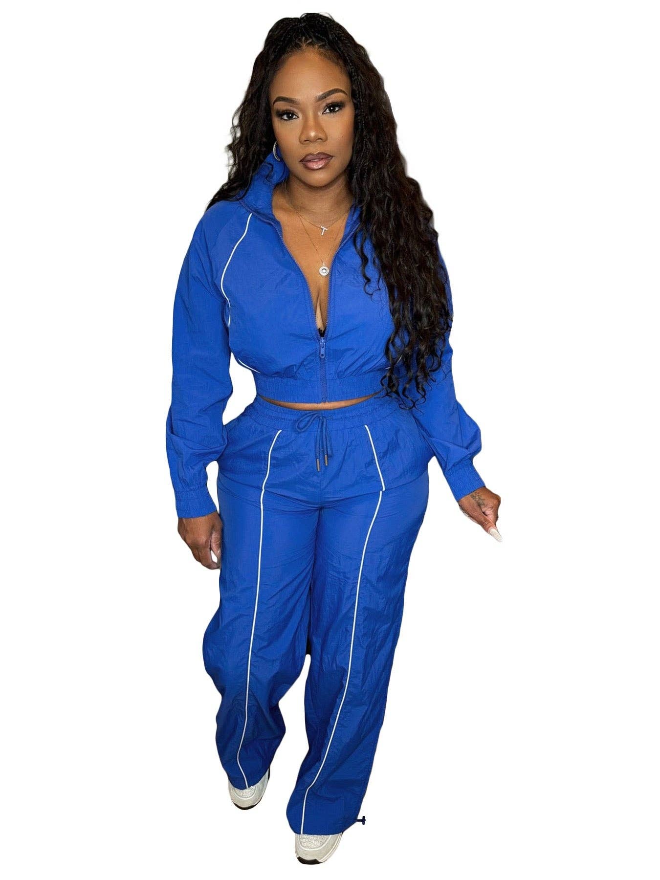 MB Fashion Wholesale - Wholesale Top & Pant Set (NOT Loungewear) - Women's - MB FASHION Two-Piece Windbreaker Zip-Up Set with Drawstring Details 50520