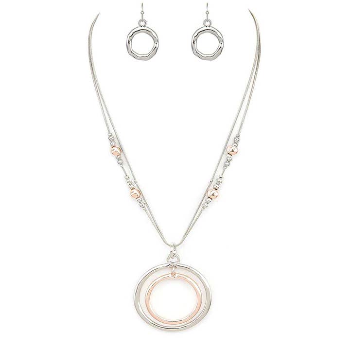 Artini Accessories - Wholesale Pendant/Charm Necklace - Metal Beads & 2 Tone Hoops Pendant Necklace Set3