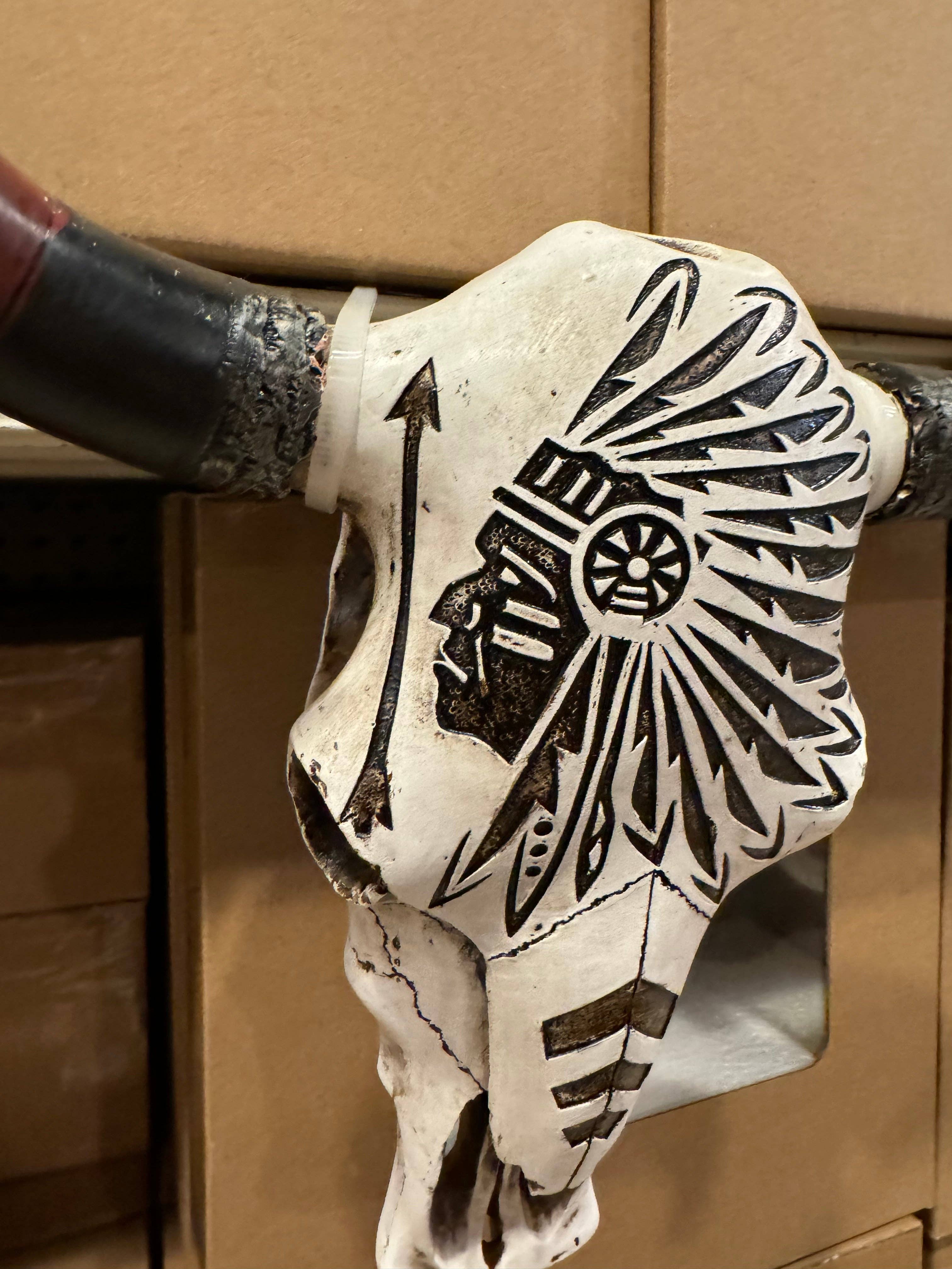 Broads Market - Wholesale Wall Accent - Native Chief Headdress Cowskull Wall Decor1