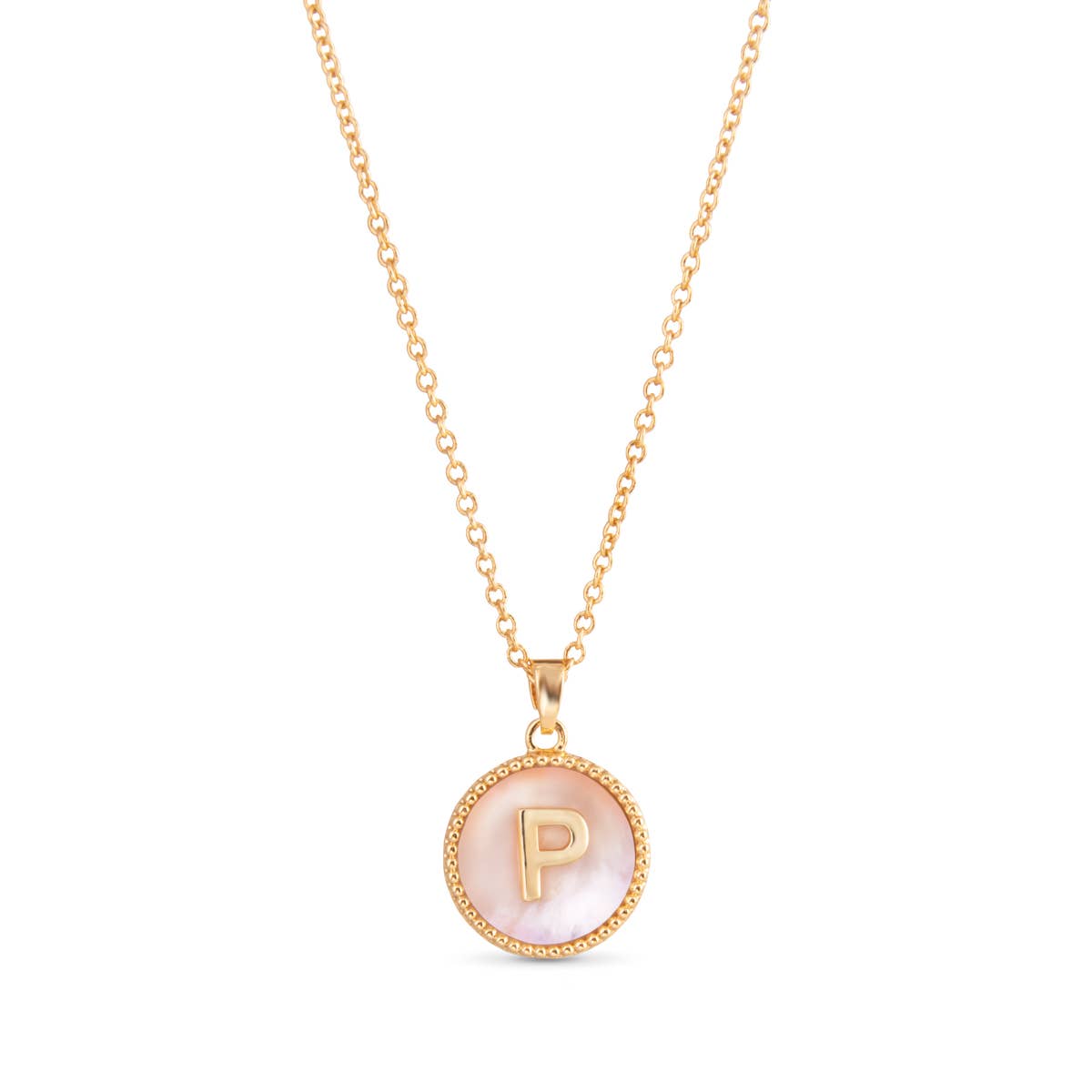 Amanda Blu - Wholesale Pendant/Charm Necklace - Gold Mother of Pearl Initial Necklaces | 18 Letters13