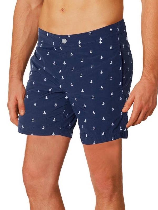 Aruba 6.5" Navy Embroidered Anchors Swim Trunks for wholesale by boto