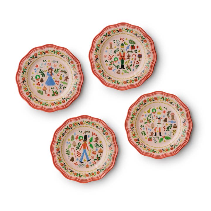 Holly Jolly Nutcracker Melamine Assorted Dessert Plates for wholesale by Rifle Paper Co.