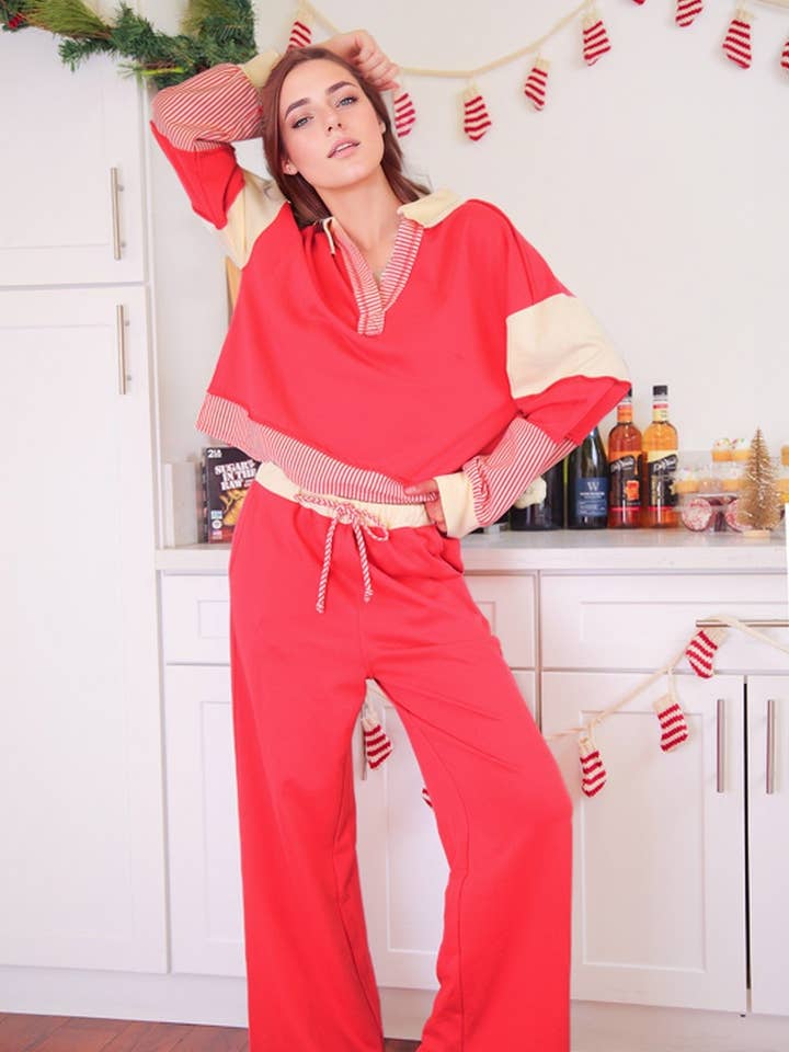 Conjunto de Malha Casual com Bloco de Cor NT12348SET-Top e Calças por atacado de VERY J
