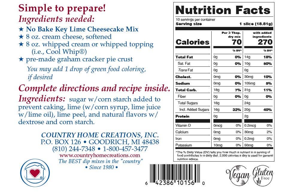 Country Home Creations - Wholesale Cake Mix - No Bake Key Lime Cheesecake Mix2