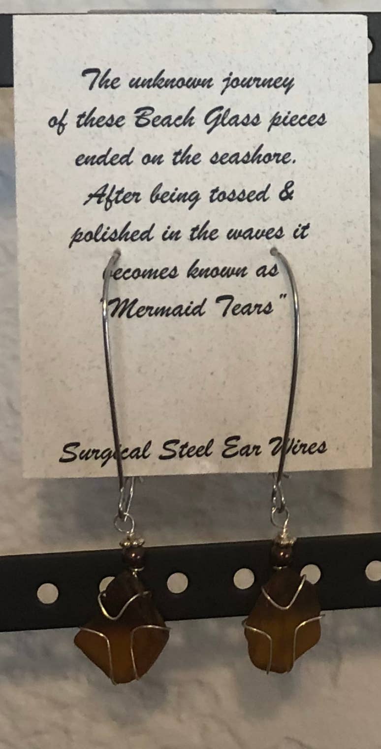 Essence of Fire & Sea - Wholesale Dangle Earrings - Beach Glass / Sea Glass Wire Wrapped with Pearl Earrings9