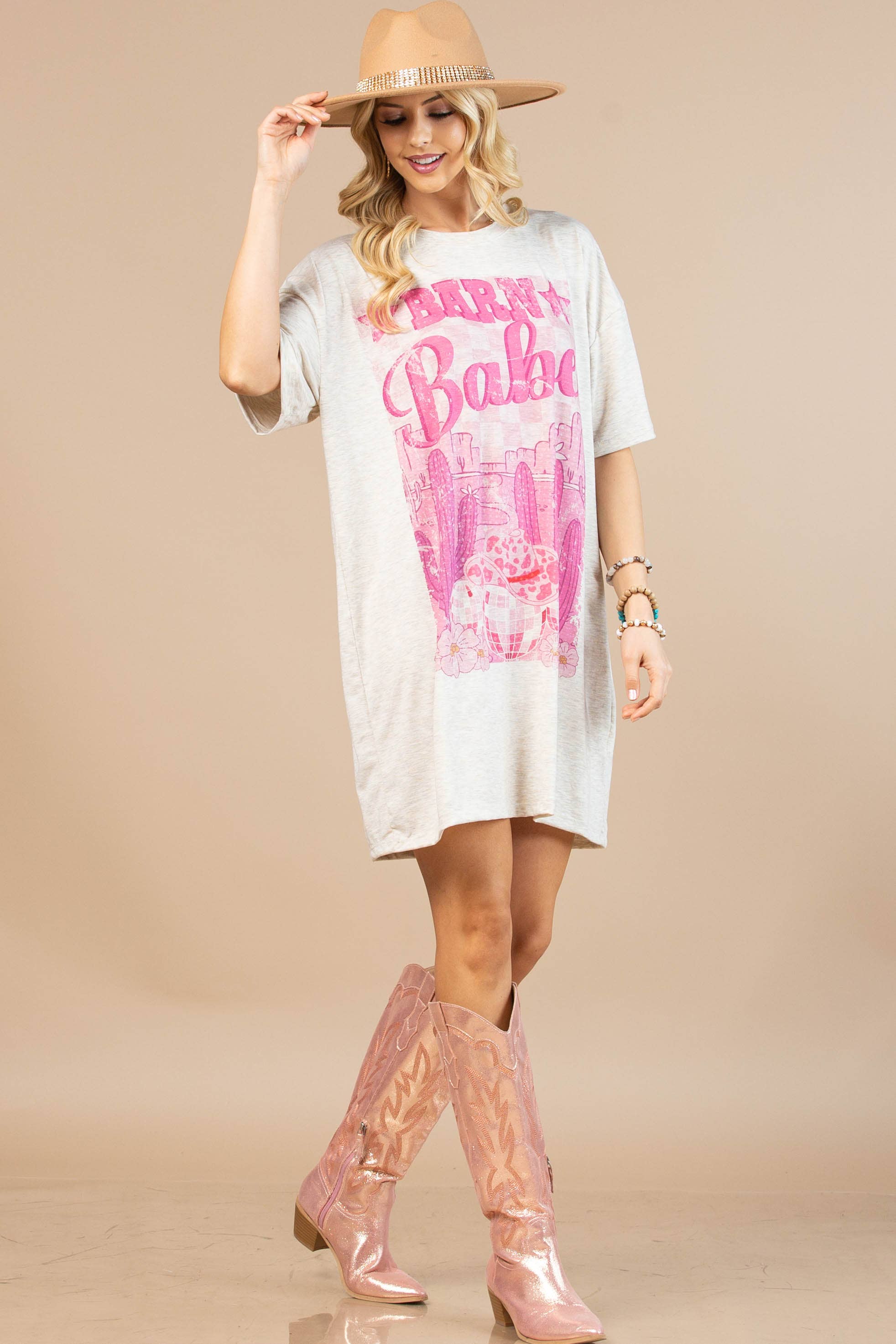 HAVREGRYN/PINK AV1202-LINA BARN BABE GRAFISK T-SHIRT KJOLE for engroshandel på Faire3