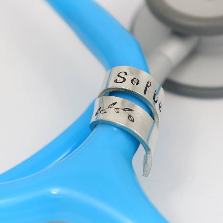 Personalized Stethoscope Tag, Charm, ID Ring & Nurse Gift #2 for wholesale by The Silver Diva